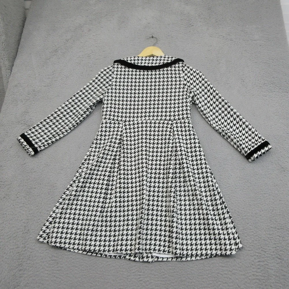 Rare Editions Houndstooth Coat Girls 12 Black White Velvet Bow Winter Dressy